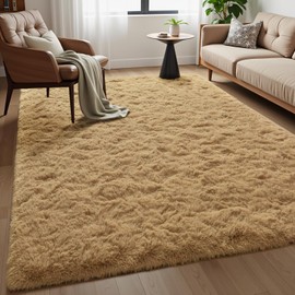 Macgace Fluffy Area Rugs for Bedroom Decor Aesthetic, 4x6 Beige Shag Rug with Non-Slip Dots for Living Room, Fuzzy Plush Carpet Washable Rug Modern Home Decor for Kids Nursery Girls Room Office