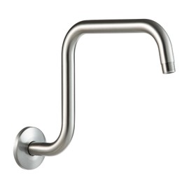 OFFO Shower Head Extension Arm 13 in, Brushed Nickel S Shaped High Rise Extender with Flange Shower Head Pipe Arm
