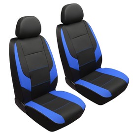 GIANT PANDA Front Car Seat Cover for Ford, Leather Bucket Seat Covers Custom Fit Ford Escape Explorer Edge Mustang Bronco Sport 2-Pack (Blue+Black)