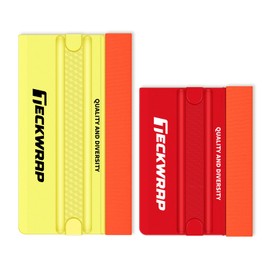 TECKWRAP Felt Squeegee for Vinyl Wrap, 2 Hardness Options Vinyl Scraper Tool with Anti-Slip Twin Ribs & Dual-Corner Design for PPF, Tint & Decals (Yellow 40A / Red 60A)