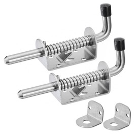 sourcing map Barrel Bolt Latch, 2Pcs 10x128mm - Stainless Steel Spring Loaded Gate Latch Pin with Keeper, for Trailer Doors Cabinets Chests Tailgate (Silver)