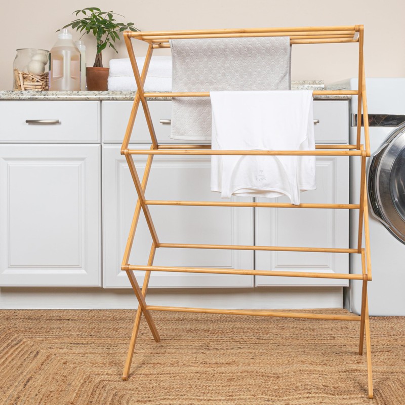 Household Essentials Bamboo Folding Clothes Drying Rack, Upscale Laundry Rack