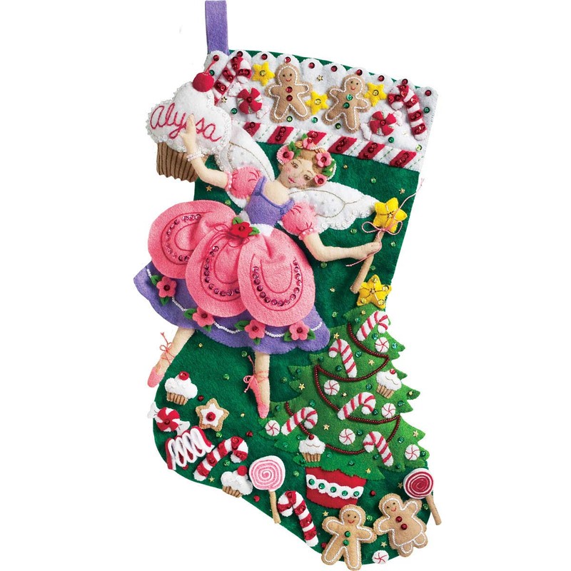 Bucilla Sugar Plum Fairy Christmas Stocking Felt Applique Kit, 85431