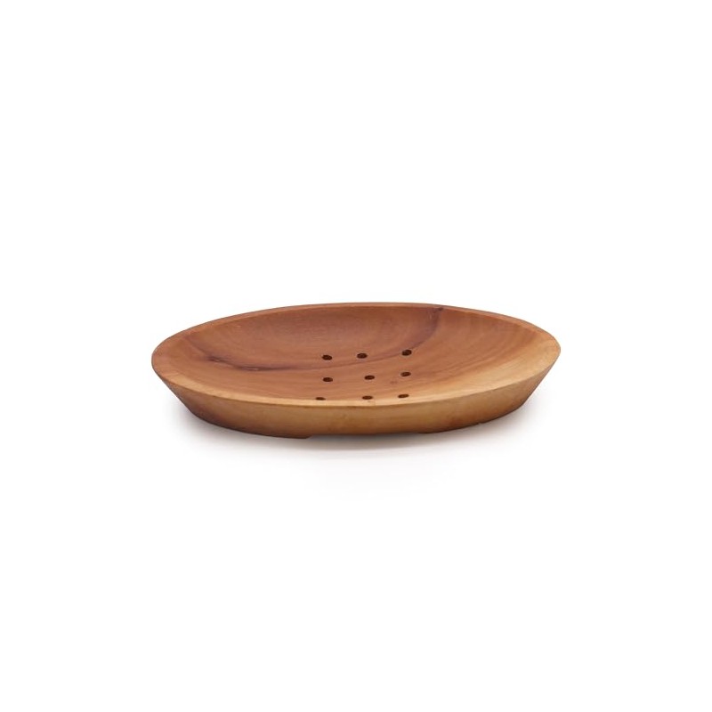 Handcrafted Wooden Soap Dish, Oval Shape with Drainage Holes, 13