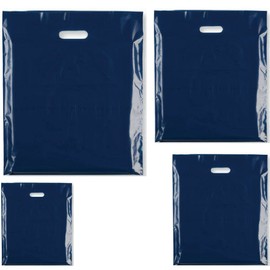 100x HEAVY DUTY STRONG COLOREDFULL PLASTIC CARRIER PATCH HANDLE BAGS, PARTY, BOUTIQUE GIFT BAGS (Blue, 10 x 12)