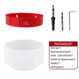 Nicerity 6-1/8 Inch Hole Saw with 160mm Dust Bowl Catcher for Recessed Lights, 156mm Hole Cutter in Bi-Metal with Arbor for Wood, Plastic Board, Ceiling, Drywall, Include Hex Key & Gloves