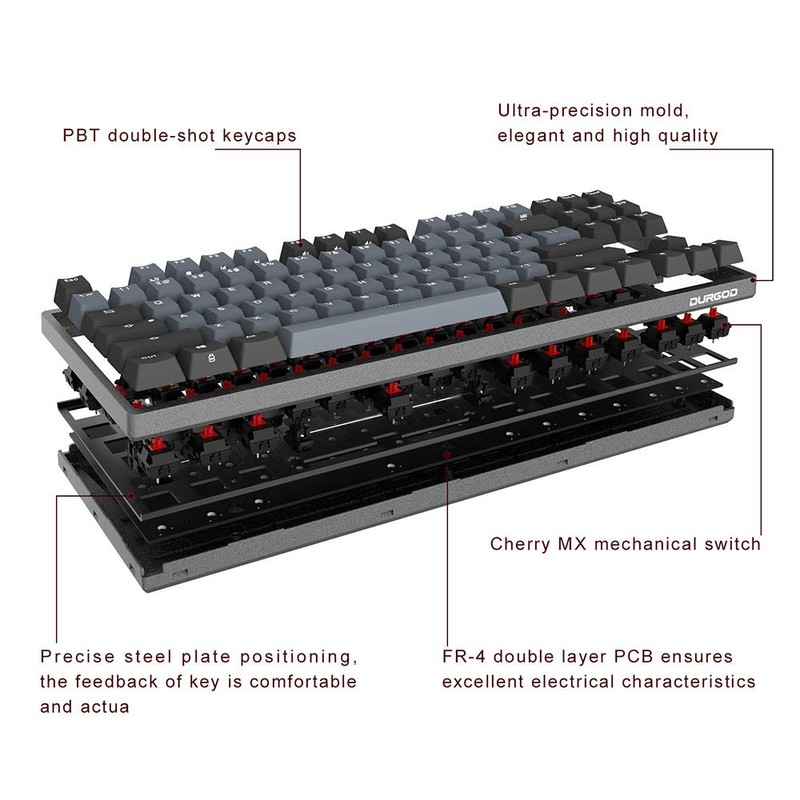 DURGOD Heavy Duty Mechanical Keyboard with Cherry MX Brown Switches