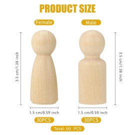 Pack of 60 DIY Wooden Figures for Painting and Crafts, Wooden Figures Dolls, DIY Natural Wooden Figures, Unfinished Wooden Family Figures, Wooden Figures for Painting, Wooden Figures Dolls for