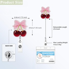 Pink Cherry Nurse Badge Reel, Cute ID Badge Holder Retractable Clip, Funny Nursing Student Name Badge Holders, RN LPN CNA MA Healthcare Accessories for Work