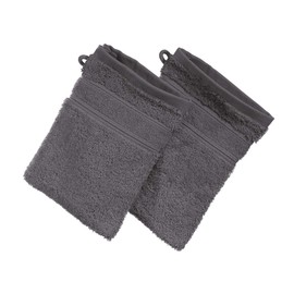 Erwin Müller Karlsruhe Wash Mitt Pack of 2 100% Cotton Anthracite Size 15 x 21 cm Extremely Absorbent, Lightweight, Fluffy Soft, Skin Flattering (Other Colours)