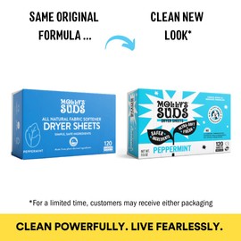 Molly's Suds Molly's Suds Fabric Softener Dryer Sheets for Sensitive Skin | Plant-Based Static Reducer, Plastic-Free Packaging | Bundle of 2, Peppermint (240 Sheets Total)