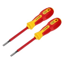 sourcing map 2pcs 1000v Insulated Electrician Screwdriver 5x100mm CR-V Magnetic Slotted Flat Head Insulation Screwdrivers