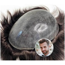 Tupé de hombre 0,1-0,12 mm con sistema reemplazo cabello humano inyectado piel sintética(2#Darkest Brown,7x9)
