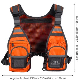 Bassdash FV08 Fly Fishing Vest Fishing Vest Ultra Lightweight for Men and Women Portable Chest Pack, orange, Unit size