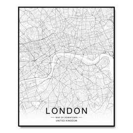 London Map Wall Art London Street Map Print London Map Decor City Road Art Black and White City Map Office Wall Hanging 11x14inch Unframed