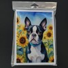 Caroline's Treasures Boston Terrier in Sunflowers Greeting Cards Pack of