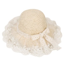 Straw Hat Girls Summer Beach Hat Anti UV Straw Hat Lace Sun Hat with Bow Summer Hat Foldable Sun Hat Breathable Children's Hat Wide Brim Sun Hat for Outdoor Travel, beige