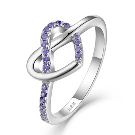 YL Love Knot Heart Promise Ring 925 Sterling Silver Infinity Rings Created Amethyst Anniversary Band for Women-size8