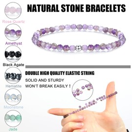 JeweBella Women's Bracelet 4 mm Pearl Bracelet with 925 Silver Pearl Bracelet Rose Quartz Amethyst Obsidian Moonstone Hematite Natural Gemstone Bracelet Women Men Stretch Faceted Beads Bracelets,