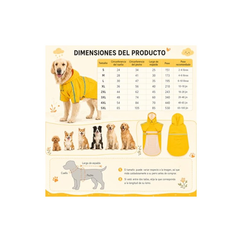 BSOON Impermeable para Perros con Capucha con Rayas Reflectantes (2XL)