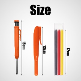 MEMOFYND 1 piece woodworking pencil with 1 piece cap and 6 refills, deep hole marker, construction site pencil, deep hole marker, solid woodworking mechanical pencil set (orange)