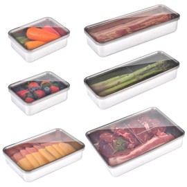 UPTRUST 6 Pack Bacon Cheese Container for Refrigerator, Stainless Steel Meat Container, Dishwasher Safe Storage Containers with Lids for Fridge, 4 Sizes