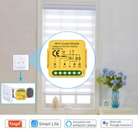 Tuya WIFI Intelligent Curtain Module Louver Switch Electric Motorized Curtain Roller Shutter Control Switch APP Remote Controls Compatible with Alexa and  Assistant for Voice Control Gateways Needed