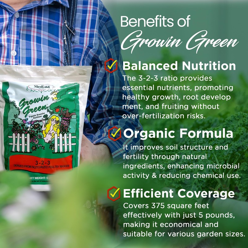 Medina Growin Green Organic Granular Fertilizer - 5 lb Bag