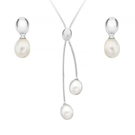 Tuscany Silver Women's Sterling Silver Set of White Pearl Earrings and Necklace of Length 43 cm/17 Inch