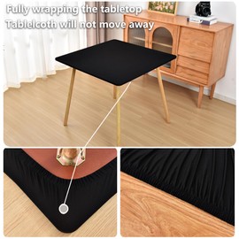 Amonsa Black Fitted Tablecloth with Elastic 42x42 inch Square Folding Tables Washable Stretchy Spandex Card Table Covers Cloth Fabric Table Cloths Not Vinyl