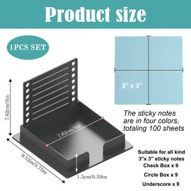 Note Template Storage Box with Four Color Sticky Notes,Sticky Note Stencil Post It Note Stencil Sticky Notes Tabs for Desk Office Home School Accessories