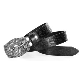XuoAz Western Cowboy Belt for Men Women - Longhorn Bull Decoration Cowgirl Country Belt for Jeans Pants