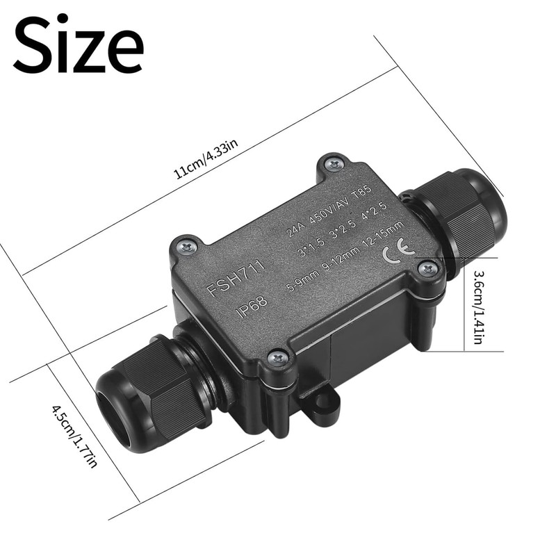 IP68 Waterproof Junction Box, 2 Way Cable Connector, External Junction