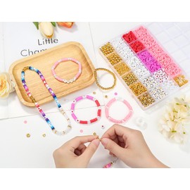 DUQGUHO Clay Beads Kit for Bracelets Friendship Bracelet 3240 Pcs Pink Purple White 6mm Beads, Charms for Jewelry Making for Adults Women Crafts Gifts