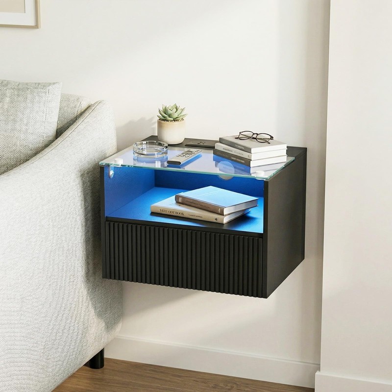Arbuxzuy Floating Nightstand Set of 2 with Charging Station and