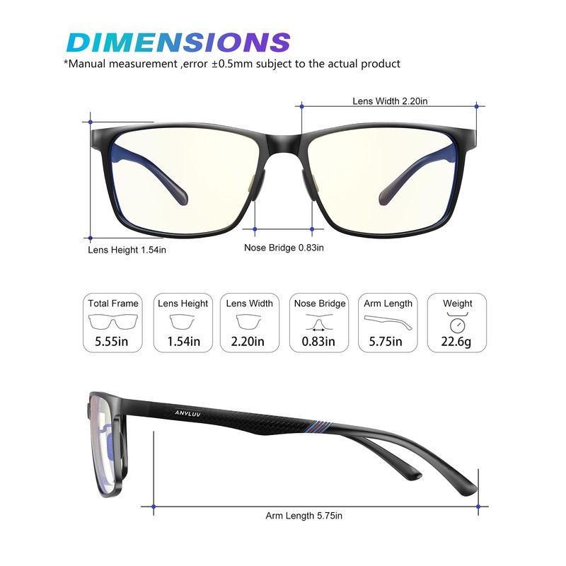 ANYLUV Blue Light Glasses Men/Women, Al-Mg Working Blue Light Blocking