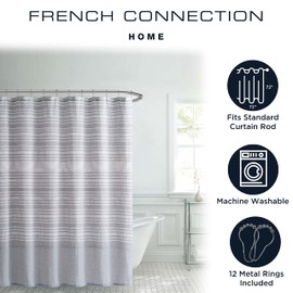 French Connection Medium Gray Shower Curtains - 13 Piece Dobby Set with 12 Rustproof Metal Hooks - Hotel Quality & Machine Washable, Standard Size 72x72, Medium Grey