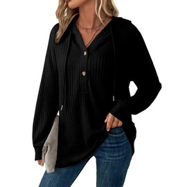 SHEWIN Sweaters for Women Fashion Trendy Oversized Sweatshirt V Neck Long Sleeve Shirts Fall Outfits 2025 Womens Tops,US 16-18(XL),Black