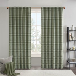 ZJMTOCYU Plaid Rod Pocket and Back Tab Curtain Panel with Fleece Lining, Heavyweight Fabric for Thermal Insulation, 50x95 inches, Green