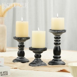 Inweder Wood Pillar Candle Holder: 3Pcs Rustic Black Candle Holders for Pillar Candles Wood Candle Holders Distressed Wooden Farmhouse Candle Holder Large Rustic Candle Holder for Fireplace Table