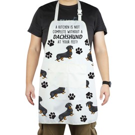 CENWA Dachshund Apron with Pockets, Dachshund Lovers Gifts, Dog Owners Gifts, Adjustable Cooking Apron for Animal Dog Lovers, Dachshund apron EU