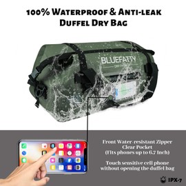 BLUEFATTY Large Waterproof Duffel Bag Roll-top Heavy Duty Dry Duffle Bags for Motorcycling, Rafting, Boating, SUP, Kayaking, Travel, 70L(Army Green)