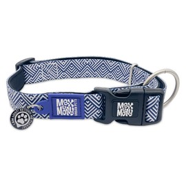 Max & Molly Urban Pets Smart ID Dog Collar - Soft Neoprene, Waterproof, Machine Washable, Power Buckle, Gotcha! QR Tag & Custom App Profile, Mykonos Navy L