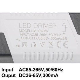 uxcell LED Driver 12-18W Constant Current 300mA High Power AC 85-265V Output 36-65V DC Connector External Power Supply LED Ceiling Lamp Rectifier Transformer
