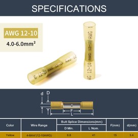 Chanzon 50pcs UL Listed Heat Shrink Butt Connectors Waterproof Marine Grade 3:1 Ratio Solder Seal 12-10AWG Gauge -Yellow- Wire Connector Splice Electrical Cable Joint Automotive Boat Car Stereo