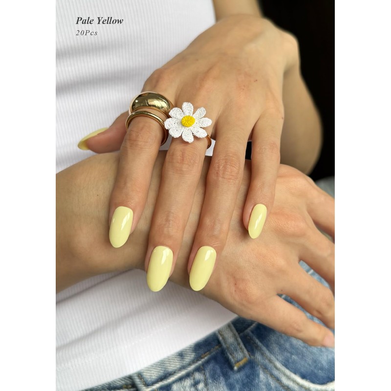 AutyaMee Semi Cured Gel Nail Strips (Pale Yellow), 20 Pcs
