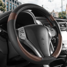 ZenRide Non-Slip Car Nappa Leather Steering Wheel Cover,Universal Car Accessories Women Men Fit 14" 1/2-15" Suvs/Vans/Sedans/Cars/Trucks,Brown