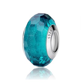 Nbsameng Murano Glass 925 Sterling Silver Charms Transparent Bead for Women Adult Bracelet & Necklace Jewelry, Cyan