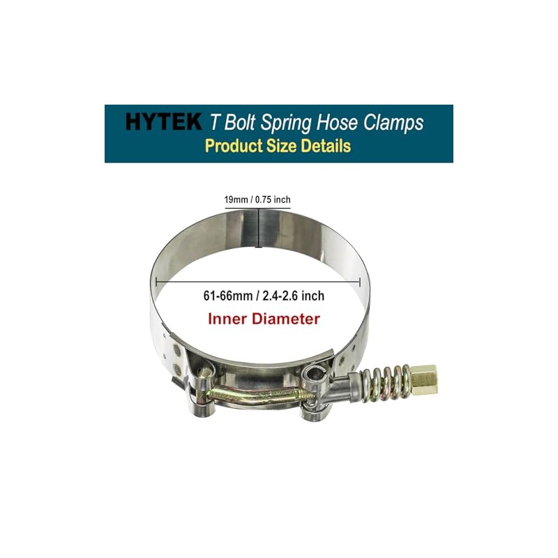 HYTEK T-Bolt Spring Hose Clamps, 2 Pack Stainless Steel Adjustable