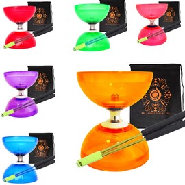 Juggle Dream Quartz Triple Bearing Clutch Diabolo Set with Aluminium 'Metal' Sticks, Diabolo String and Cascade Carry Bag (Orange with Gold Handsticks)